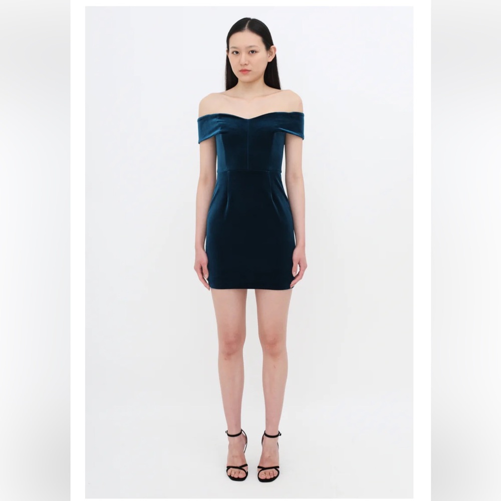 NICHOLAS Off-The-Shoulder Velvet Dress in Turquoise